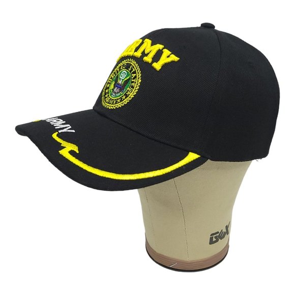 United States Army Strapback Cap Trucker Baseball Hat Eagle Embroidered Black - Picture 3 of 11